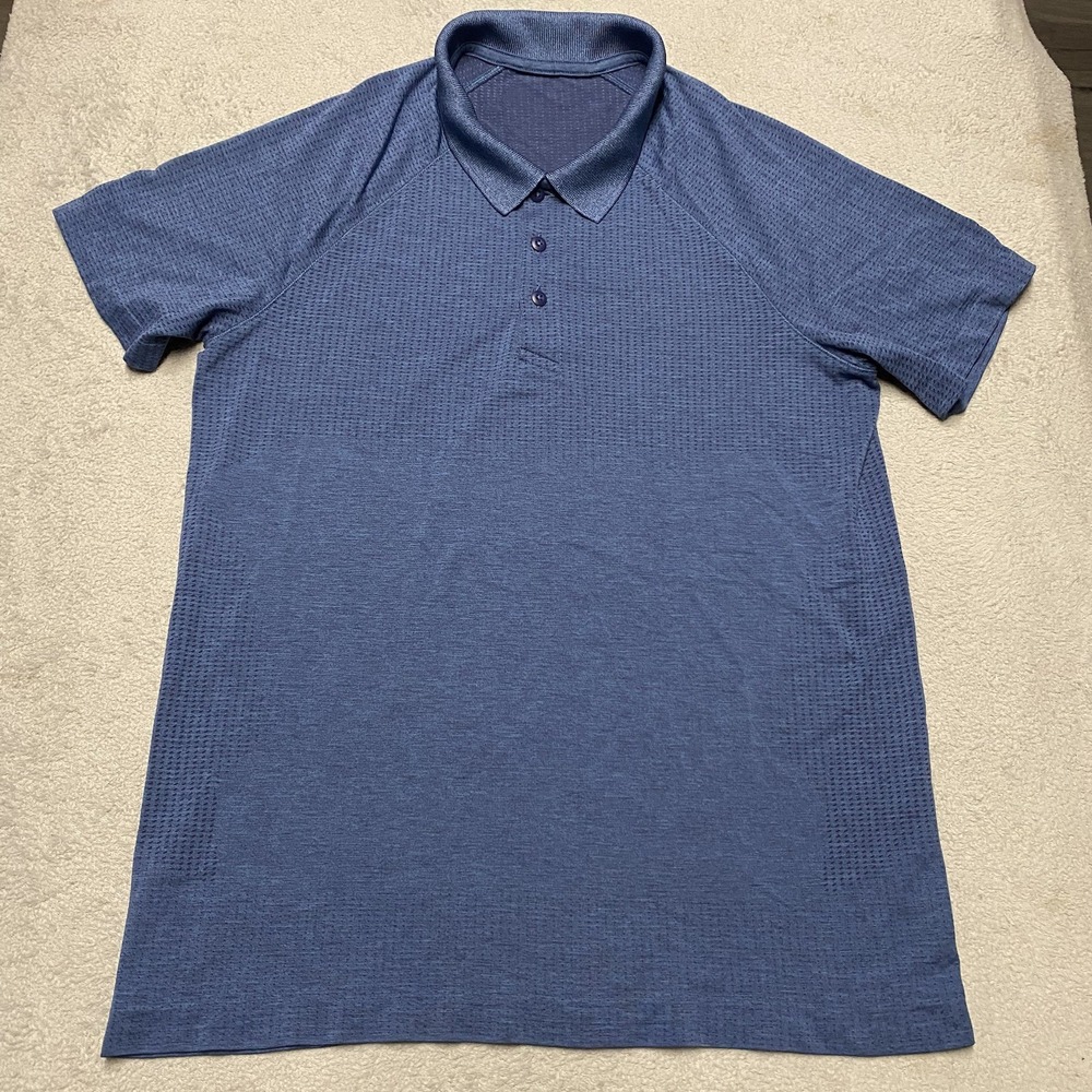 Lululemon Metal Vent Tech Polo Mens Medium Blue Breathable Stretch
